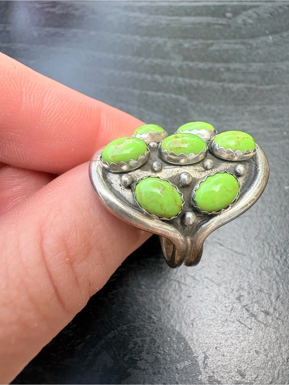 Vintage Sterling Silver Green Turquoise Cluster Ring  - Size 8.25